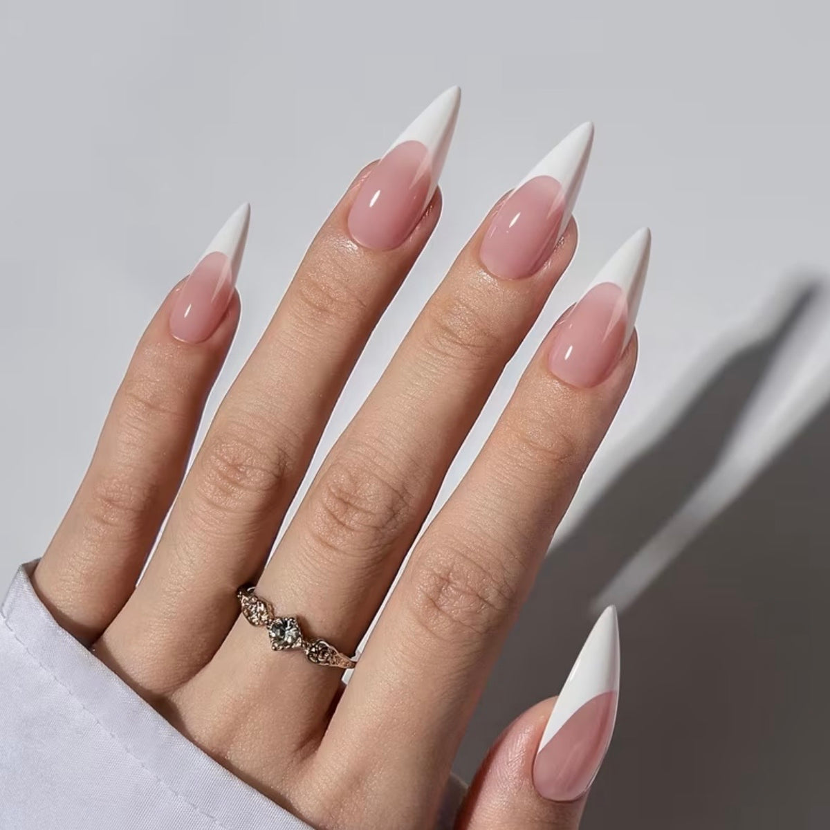 Stiletto french nails - 24 nails set