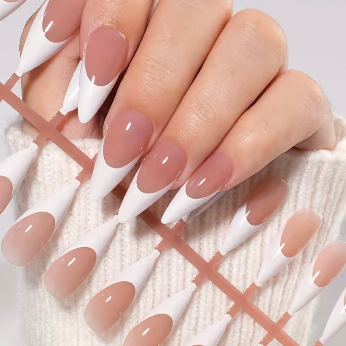 Stiletto french nails - 24 nails set