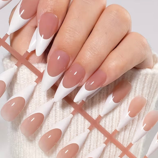 Stiletto french nails - 24 nails set