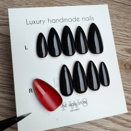 Red bottom black nails - Handmade